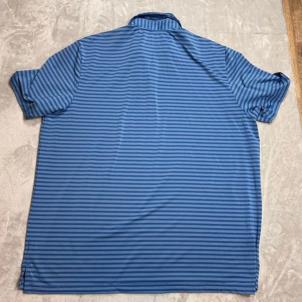 Adidas Golf~Men's~Polo Blue‎ Striped Performance Casual Shirt~Size 2XL